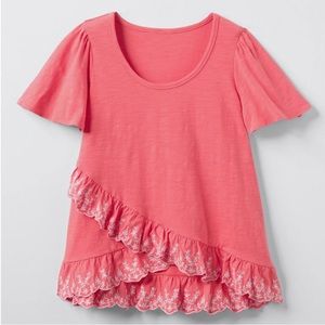 Matilda Jane Coral Short Sleeve Top with Lace Trim